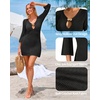 image:imageMANGOPOP Womens Crochet Swimsuit Cover Up 34 Sleeve Bathing Suit Cover Ups Knit Cutout Vacation Beach Coverup DressBlack