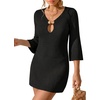image:imageMANGOPOP Womens Crochet Swimsuit Cover Up 34 Sleeve Bathing Suit Cover Ups Knit Cutout Vacation Beach Coverup DressBlack