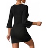 image:imageMANGOPOP Womens Crochet Swimsuit Cover Up 34 Sleeve Bathing Suit Cover Ups Knit Cutout Vacation Beach Coverup DressBlack