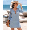 image:imageMANGOPOP Womens Crochet Swimsuit Cover Up 34 Sleeve Bathing Suit Cover Ups Knit Cutout Vacation Beach Coverup DressBlue