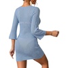 image:imageMANGOPOP Womens Crochet Swimsuit Cover Up 34 Sleeve Bathing Suit Cover Ups Knit Cutout Vacation Beach Coverup DressBlue