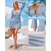 image:imageMANGOPOP Womens Crochet Swimsuit Cover Up 34 Sleeve Bathing Suit Cover Ups Knit Cutout Vacation Beach Coverup DressBlue