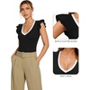 image:imageMANGOPOP Womens Deep V Neck Ruffle Sleeveless Body Suits Tank Top Bodysuit Going Out Sexy Fitted Summer Trendy OutfitsContrast Black