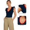 image:imageMANGOPOP Womens Deep V Neck Ruffle Sleeveless Body Suits Tank Top Bodysuit Going Out Sexy Fitted Summer Trendy OutfitsContrast Navy Blue