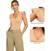 image:imageMANGOPOP Womens Deep V Neck Ruffle Sleeveless Body Suits Tank Top Bodysuit Going Out Sexy Fitted Summer Trendy OutfitsKhaki