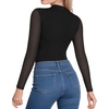 image:imageMANGOPOP Womens Mock Turtle Neck Bodysuit Mesh Long Sleeve Body Suit Sexy Sheer Going Out Tops01 Black