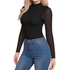 image:imageMANGOPOP Womens Mock Turtle Neck Bodysuit Mesh Long Sleeve Body Suit Sexy Sheer Going Out Tops01 Black