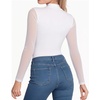 image:imageMANGOPOP Womens Mock Turtle Neck Bodysuit Mesh Long Sleeve Body Suit Sexy Sheer Going Out Tops02 White