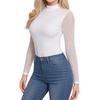 image:imageMANGOPOP Womens Mock Turtle Neck Bodysuit Mesh Long Sleeve Body Suit Sexy Sheer Going Out Tops02 White