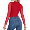 image:imageMANGOPOP Womens Mock Turtle Neck Bodysuit Mesh Long Sleeve Body Suit Sexy Sheer Going Out Tops03 Red