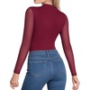 image:imageMANGOPOP Womens Mock Turtle Neck Bodysuit Mesh Long Sleeve Body Suit Sexy Sheer Going Out Tops04 Burgundy