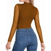 image:imageMANGOPOP Womens Mock Turtle Neck Bodysuit Mesh Long Sleeve Body Suit Sexy Sheer Going Out Tops05 Light Coffee