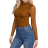image:imageMANGOPOP Womens Mock Turtle Neck Bodysuit Mesh Long Sleeve Body Suit Sexy Sheer Going Out Tops05 Light Coffee