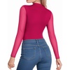 image:imageMANGOPOP Womens Mock Turtle Neck Bodysuit Mesh Long Sleeve Body Suit Sexy Sheer Going Out Tops06 Rose Pink