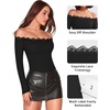 image:imageMANGOPOP Womens Off The Shoulder Long Sleeve Bodysuit Lace Body Suits Sexy Tops Fall Outfit 202501 Black