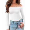 image:imageMANGOPOP Womens Off The Shoulder Long Sleeve Bodysuit Lace Body Suits Sexy Tops Fall Outfit 202501 White