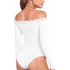 image:imageMANGOPOP Womens Off The Shoulder Long Sleeve Bodysuit Lace Body Suits Sexy Tops Fall Outfit 202501 White
