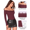 image:imageMANGOPOP Womens Off The Shoulder Long Sleeve Bodysuit Lace Body Suits Sexy Tops Fall Outfit 2025Burgundy