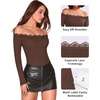 image:imageMANGOPOP Womens Off The Shoulder Long Sleeve Bodysuit Lace Body Suits Sexy Tops Fall Outfit 2025Coffee