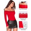 image:imageMANGOPOP Womens Off The Shoulder Long Sleeve Bodysuit Lace Body Suits Sexy Tops Fall Outfit 2025Red