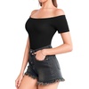 image:imageMANGOPOP Womens Off The Shoulder Long Sleeve Short Sleeve Bodysuit Sexy Backless Body Suit Tops01 Short Sleeve Black