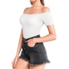 image:imageMANGOPOP Womens Off The Shoulder Long Sleeve Short Sleeve Bodysuit Sexy Backless Body Suit Tops01 Short Sleeve White