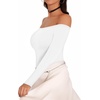 image:imageMANGOPOP Womens Off The Shoulder Long Sleeve Short Sleeve Bodysuit Sexy Backless Body Suit Tops02 Long Sleeve White
