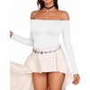 image:imageMANGOPOP Womens Off The Shoulder Long Sleeve Short Sleeve Bodysuit Sexy Backless Body Suit Tops02 Long Sleeve White