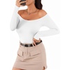 image:imageMANGOPOP Womens Off The Shoulder Long Sleeve Short Sleeve Bodysuit Sexy Backless Body Suit Tops02 Long Sleeve White
