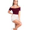 image:imageMANGOPOP Womens Off The Shoulder Long Sleeve Short Sleeve Bodysuit Sexy Backless Body Suit Tops03 Short Sleeve Burgundy