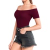 image:imageMANGOPOP Womens Off The Shoulder Long Sleeve Short Sleeve Bodysuit Sexy Backless Body Suit Tops03 Short Sleeve Burgundy