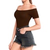 image:imageMANGOPOP Womens Off The Shoulder Long Sleeve Short Sleeve Bodysuit Sexy Backless Body Suit Tops03 Short Sleeve Coffee