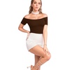 image:imageMANGOPOP Womens Off The Shoulder Long Sleeve Short Sleeve Bodysuit Sexy Backless Body Suit Tops03 Short Sleeve Coffee