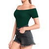 image:imageMANGOPOP Womens Off The Shoulder Long Sleeve Short Sleeve Bodysuit Sexy Backless Body Suit Tops03 Short Sleeve Dark Green