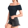 image:imageMANGOPOP Womens Off The Shoulder Long Sleeve Short Sleeve Bodysuit Sexy Backless Body Suit Tops03 Short Sleeve Deep Blue