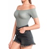 image:imageMANGOPOP Womens Off The Shoulder Long Sleeve Short Sleeve Bodysuit Sexy Backless Body Suit Tops03 Short Sleeve Elephant Grey