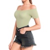 image:imageMANGOPOP Womens Off The Shoulder Long Sleeve Short Sleeve Bodysuit Sexy Backless Body Suit Tops03 Short Sleeve Fern Green