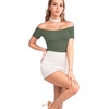 image:imageMANGOPOP Womens Off The Shoulder Long Sleeve Short Sleeve Bodysuit Sexy Backless Body Suit Tops03 Short Sleeve Gray Green