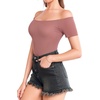 image:imageMANGOPOP Womens Off The Shoulder Long Sleeve Short Sleeve Bodysuit Sexy Backless Body Suit Tops03 Short Sleeve Marsala