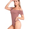 image:imageMANGOPOP Womens Off The Shoulder Long Sleeve Short Sleeve Bodysuit Sexy Backless Body Suit Tops03 Short Sleeve Marsala