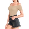 image:imageMANGOPOP Womens Off The Shoulder Long Sleeve Short Sleeve Bodysuit Sexy Backless Body Suit Tops03 Short Sleeve Mocha