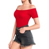 image:imageMANGOPOP Womens Off The Shoulder Long Sleeve Short Sleeve Bodysuit Sexy Backless Body Suit Tops03 Short Sleeve Red