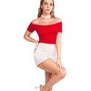 image:imageMANGOPOP Womens Off The Shoulder Long Sleeve Short Sleeve Bodysuit Sexy Backless Body Suit Tops03 Short Sleeve Red