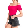 image:imageMANGOPOP Womens Off The Shoulder Long Sleeve Short Sleeve Bodysuit Sexy Backless Body Suit Tops03 Short Sleeve Rose Pink