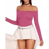 image:imageMANGOPOP Womens Off The Shoulder Long Sleeve Short Sleeve Bodysuit Sexy Backless Body Suit TopsLong Sleeve Blush