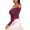 image:imageMANGOPOP Womens Off The Shoulder Long Sleeve Short Sleeve Bodysuit Sexy Backless Body Suit TopsLong Sleeve Burgundy