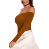 image:imageMANGOPOP Womens Off The Shoulder Long Sleeve Short Sleeve Bodysuit Sexy Backless Body Suit TopsLong Sleeve Camel