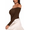 image:imageMANGOPOP Womens Off The Shoulder Long Sleeve Short Sleeve Bodysuit Sexy Backless Body Suit TopsLong Sleeve Coffee