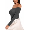 image:imageMANGOPOP Womens Off The Shoulder Long Sleeve Short Sleeve Bodysuit Sexy Backless Body Suit TopsLong Sleeve Dark Heather Grey