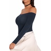 image:imageMANGOPOP Womens Off The Shoulder Long Sleeve Short Sleeve Bodysuit Sexy Backless Body Suit TopsLong Sleeve Deep Blue